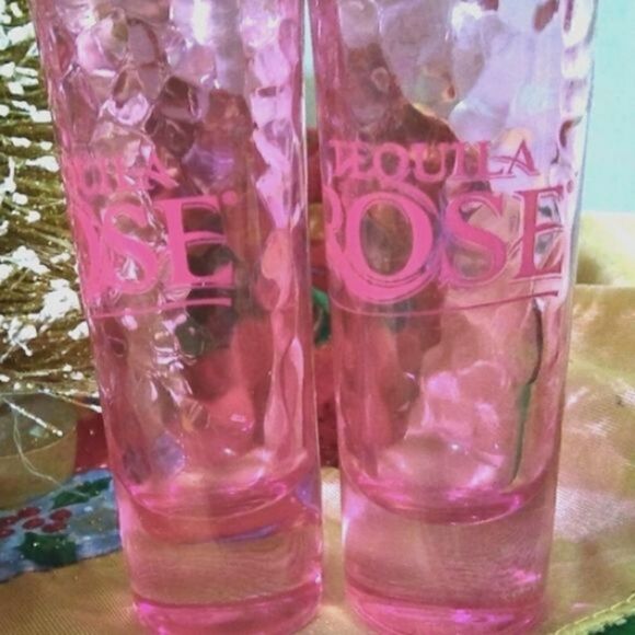 Tequila Rose Double Shot Glasses Shooters 2 Oz Dimpled & Pink Glass 2 - Picture 2 of 3